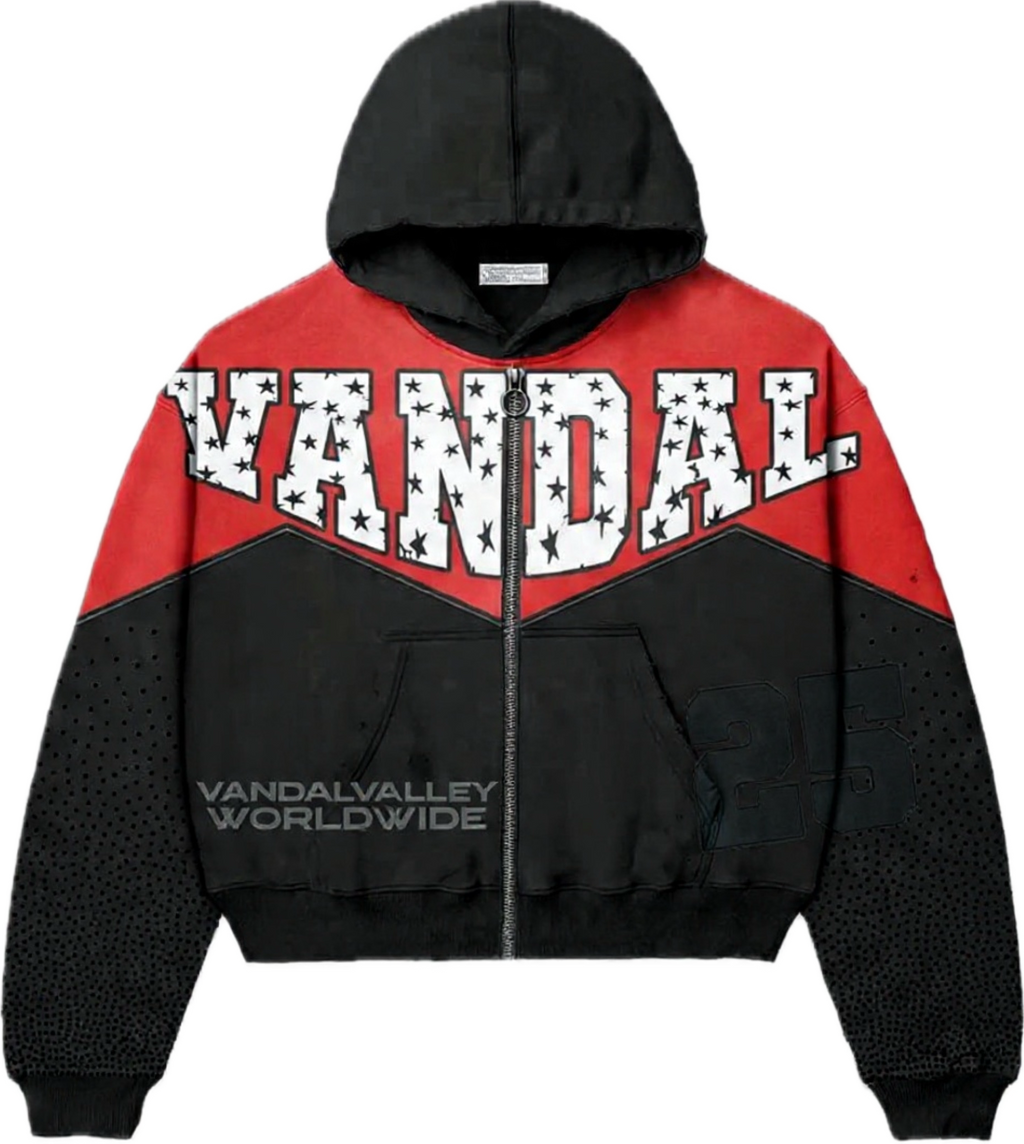Vandal World Zip Up - Red & Black